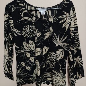 Chic Black and Cream Floral Women's Blouse
